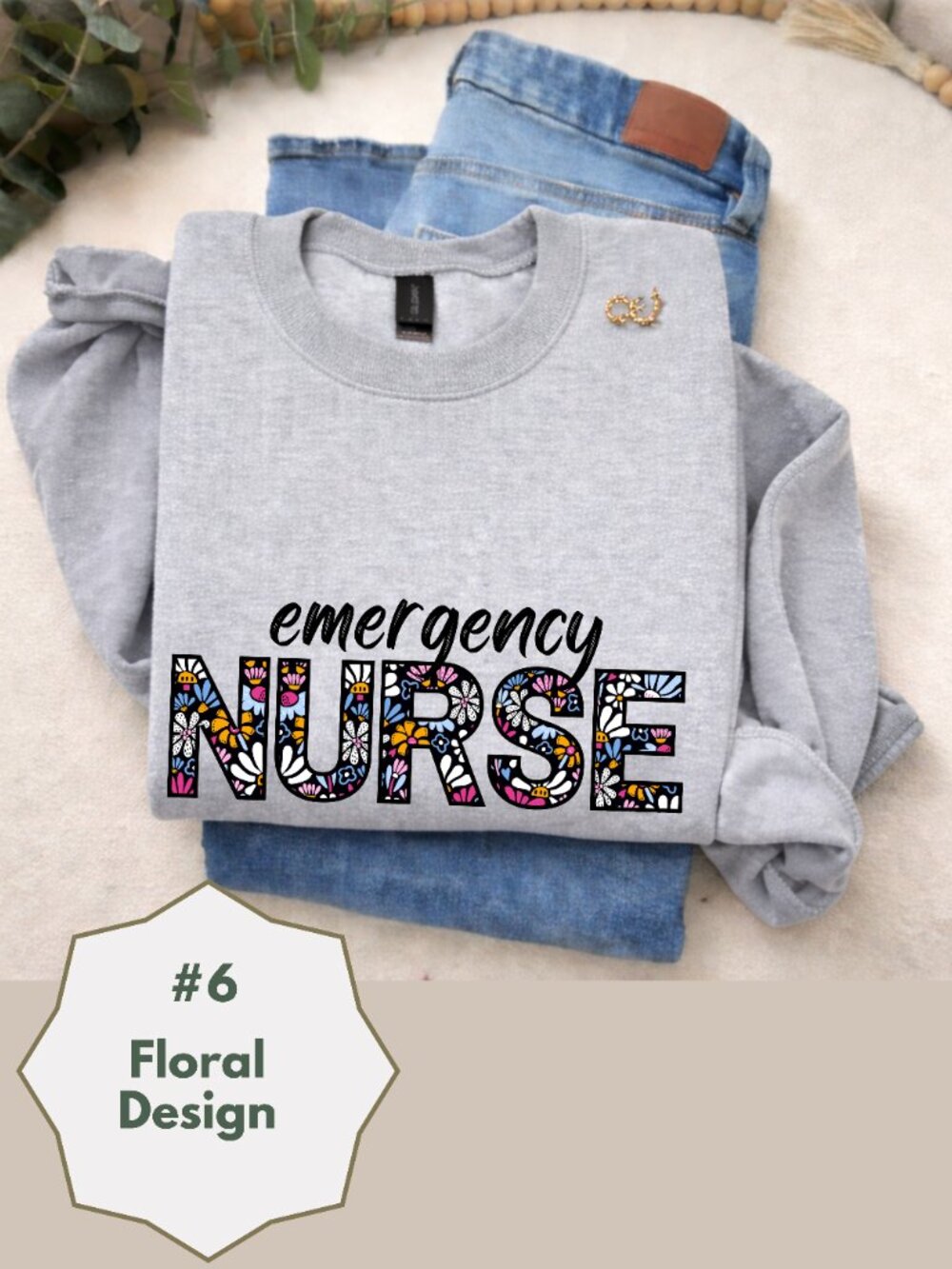 Emergency Nurse Floral Sweatshirt Gray Nurse Crewneck Cozy RN Gift Cute Nurse - Picture 9 of 14